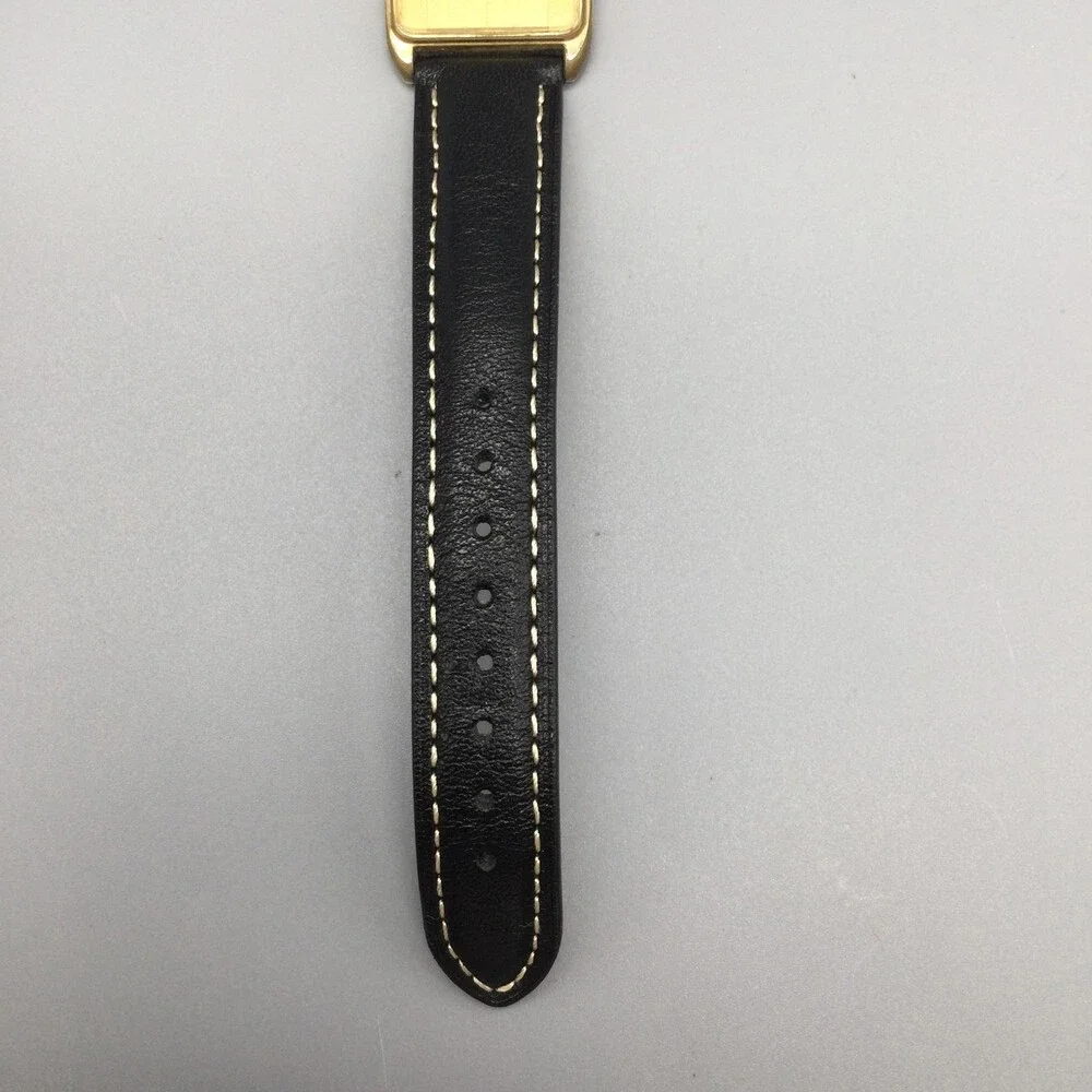 Seiko Mens Watch 25mm Gold Dial Gold Tone 6530-5200 Black Strap New Battery